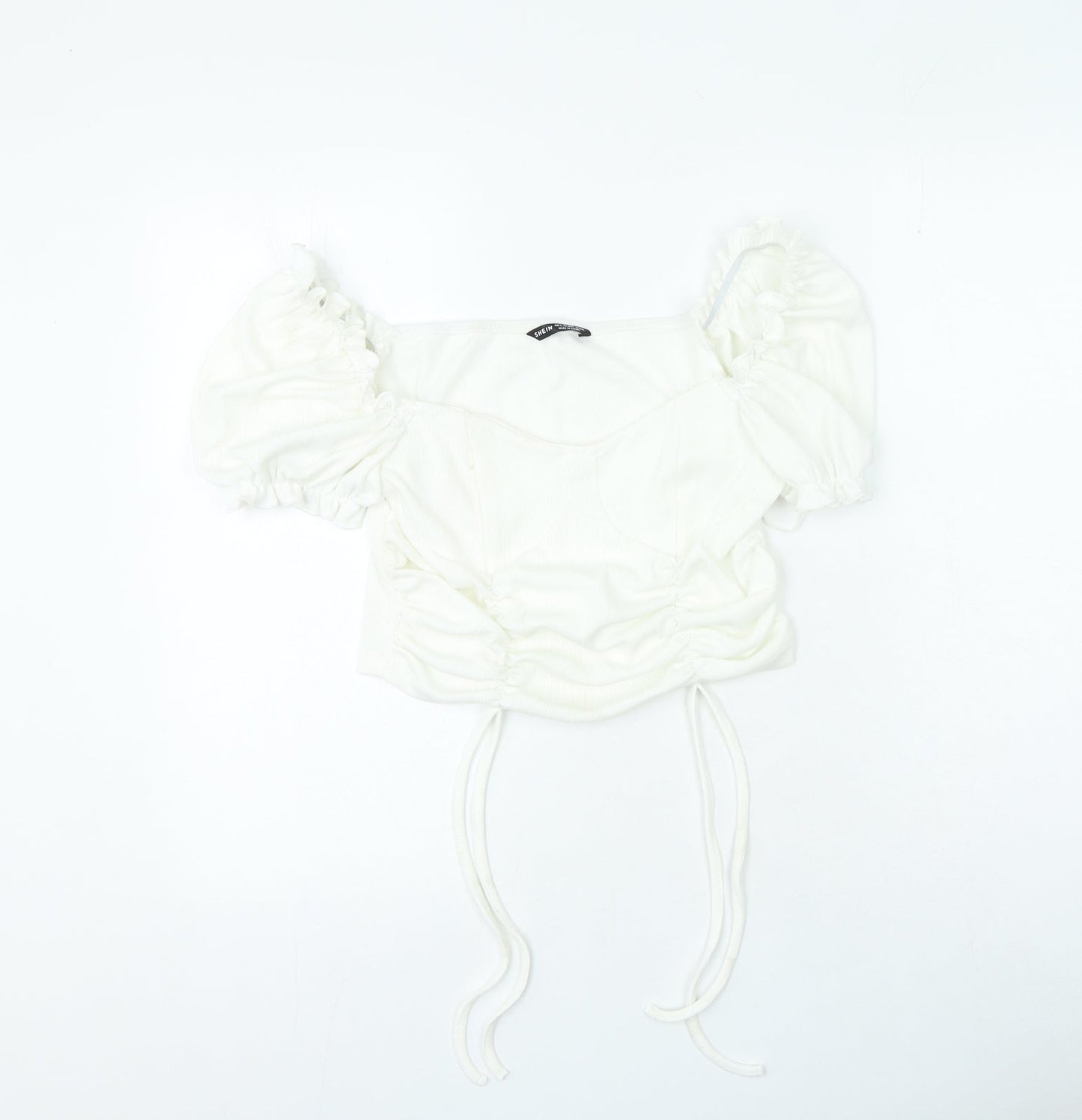 SheIn Womens Ivory Polyester Cropped T-Shirt Size L Sweetheart