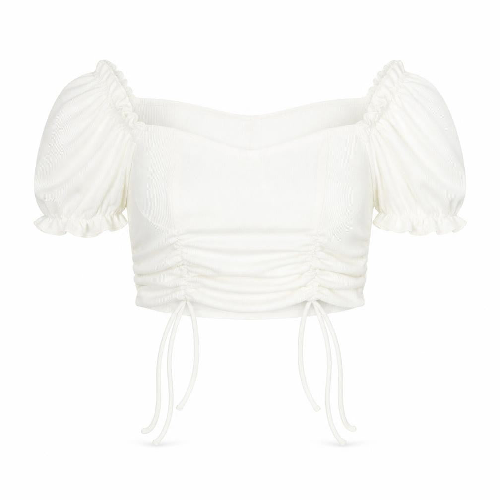Womens UK Size L SheIn Ivory Cropped T-Shirt