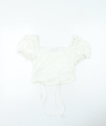 SheIn Womens Ivory Polyester Cropped T-Shirt Size L Sweetheart