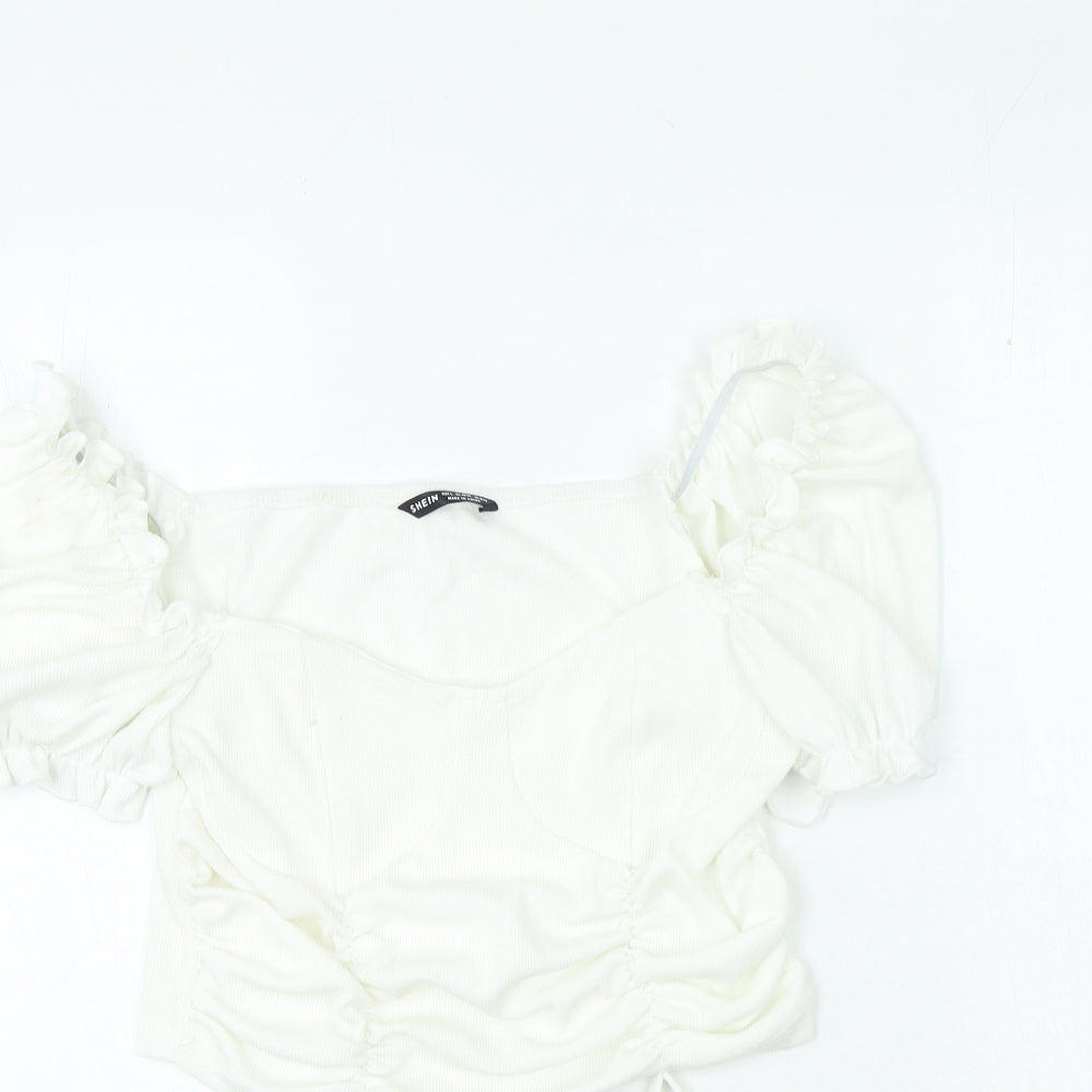 SheIn Womens Ivory Polyester Cropped T-Shirt Size L Sweetheart