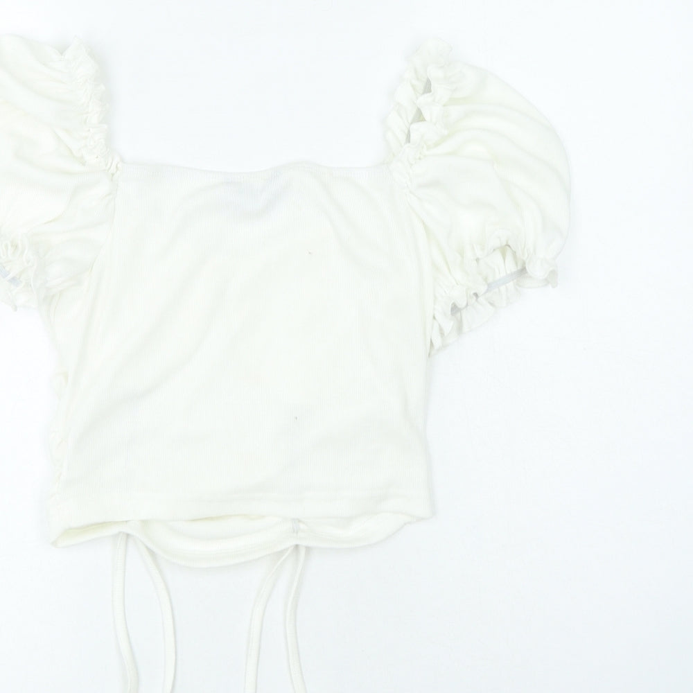 SheIn Womens Ivory Polyester Cropped T-Shirt Size L Sweetheart