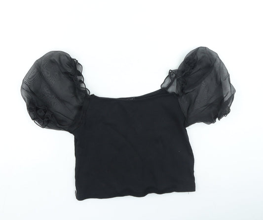 I SAW IT FIRST Womens Black Polyester Basic Blouse Size M Square Neck