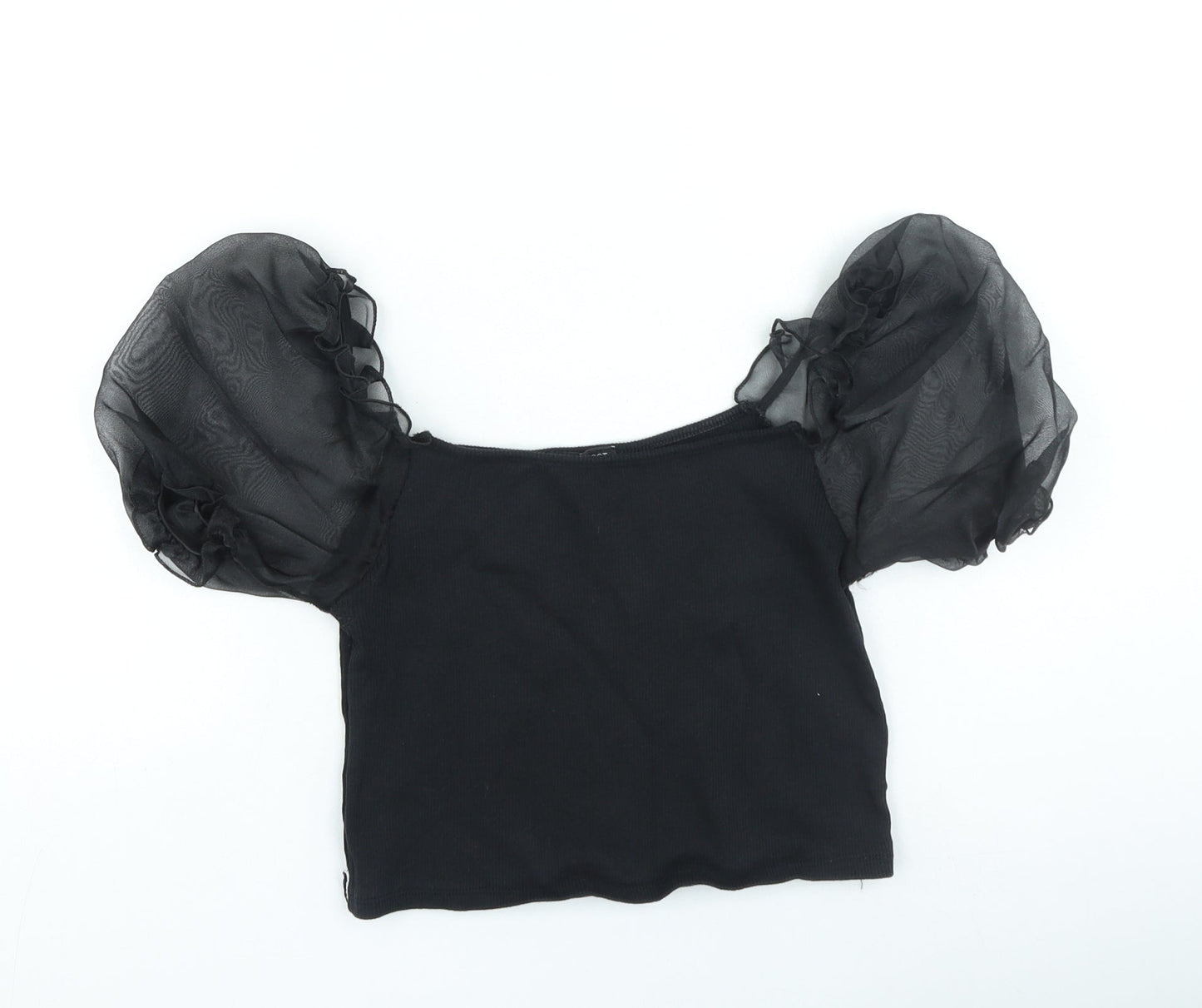 I SAW IT FIRST Womens Black Polyester Basic Blouse Size M Square Neck