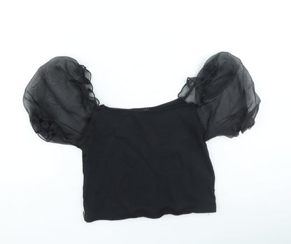 I SAW IT FIRST Womens Black Polyester Basic Blouse Size M Square Neck