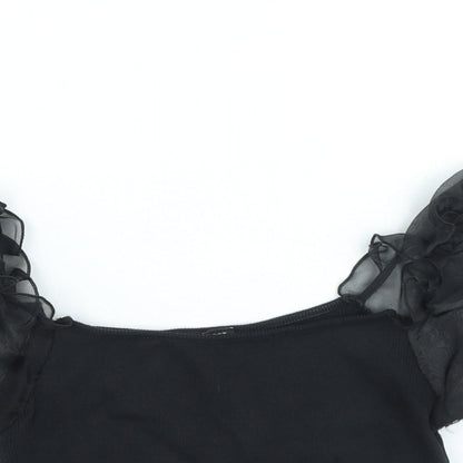 I SAW IT FIRST Womens Black Polyester Basic Blouse Size M Square Neck