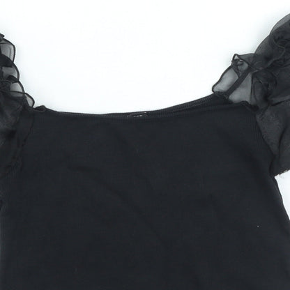 I SAW IT FIRST Womens Black Polyester Basic Blouse Size M Square Neck