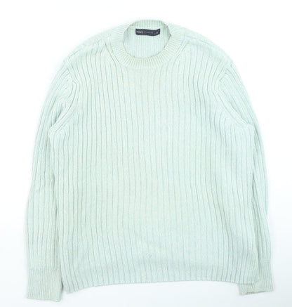 Marks and Spencer Womens Green Round Neck Polyester Pullover Jumper Size 14