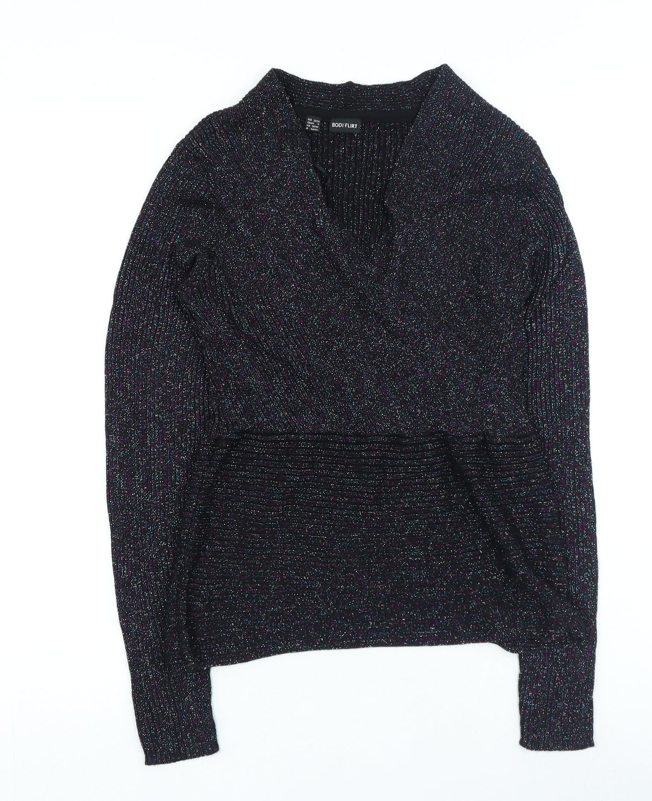 Body Flirt Womens Black V-Neck Viscose Pullover Jumper Size S