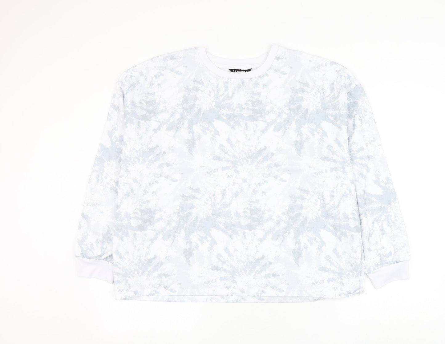 Peacocks Womens White Geometric Polyester Pullover Sweatshirt Size L Pullover