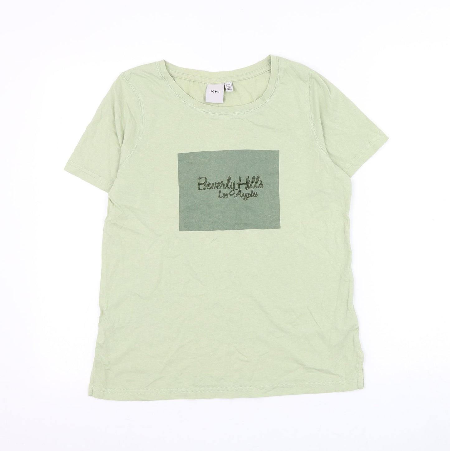 ICHI Mens Green Cotton T-Shirt Size XS Round Neck - Beverly Hills