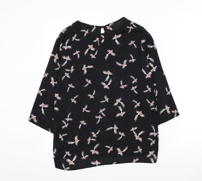 Primark Womens Black Geometric Polyester Basic Blouse Size 6 Round Neck - Bird