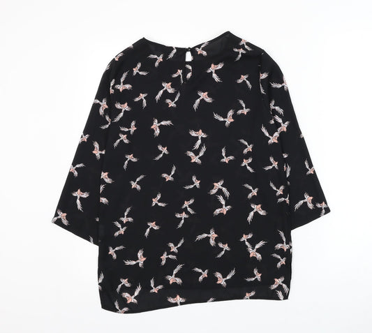 Primark Womens Black Geometric Polyester Basic Blouse Size 6 Round Neck - Bird