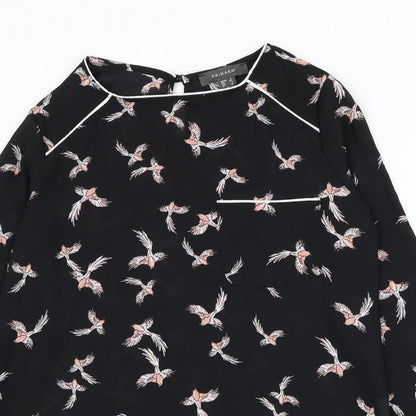Primark Womens Black Geometric Polyester Basic Blouse Size 6 Round Neck - Bird