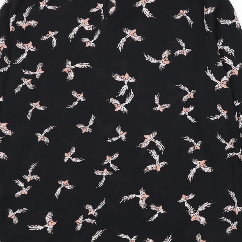 Primark Womens Black Geometric Polyester Basic Blouse Size 6 Round Neck - Bird