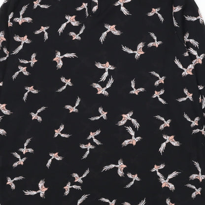 Primark Womens Black Geometric Polyester Basic Blouse Size 6 Round Neck - Bird