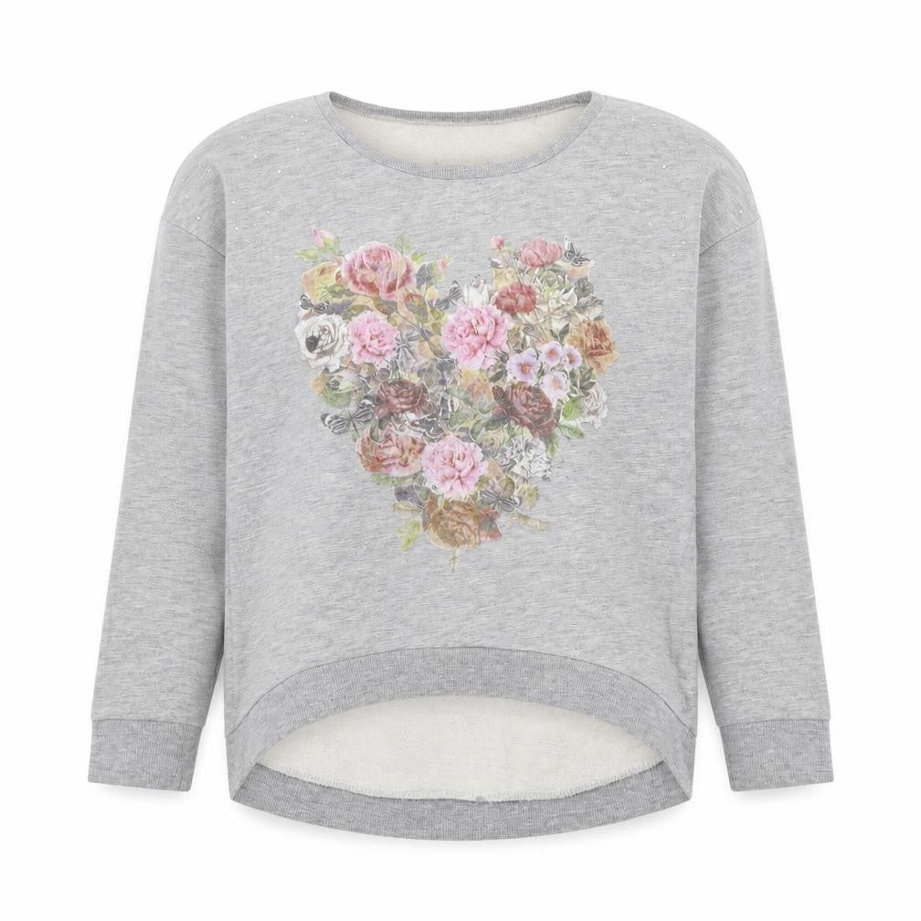 Dunnes Womens Grey Cotton Pullover Sweatshirt Size S Pullover - Floral Heart