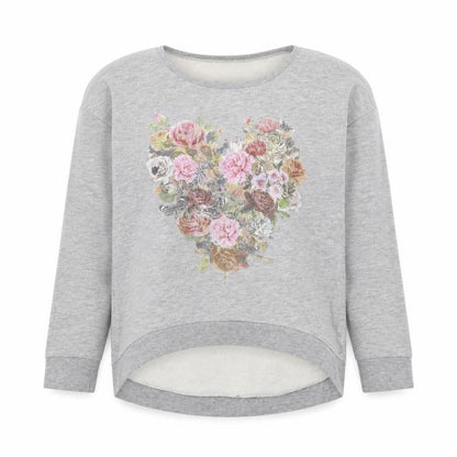 Dunnes Womens Grey Cotton Pullover Sweatshirt Size S Pullover - Floral Heart