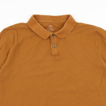 Marks and Spencer Mens Brown Cotton Polo Size XL Collared Button