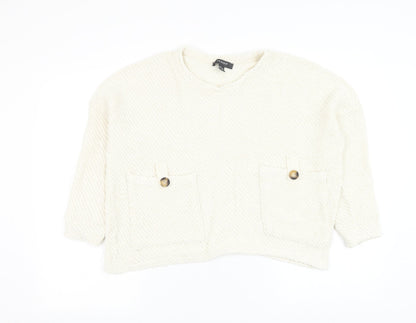 Primark Womens White Round Neck Cotton Pullover Jumper Size 4