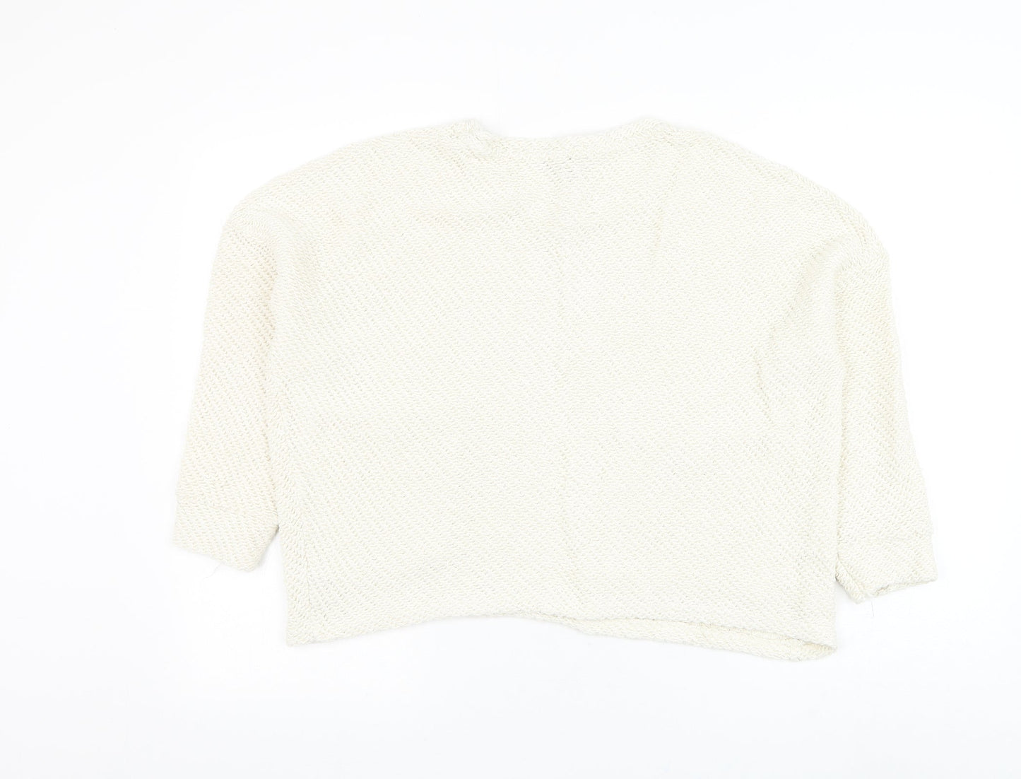 Primark Womens White Round Neck Cotton Pullover Jumper Size 4