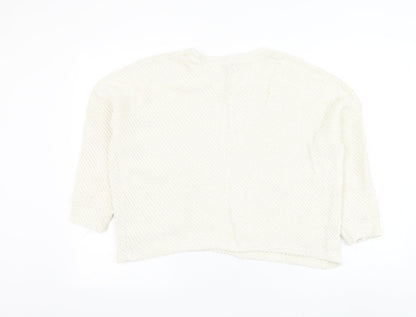 Primark Womens White Round Neck Cotton Pullover Jumper Size 4