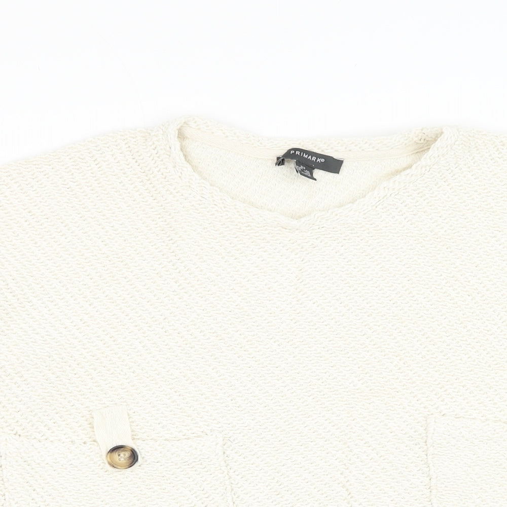 Primark Womens White Round Neck Cotton Pullover Jumper Size 4