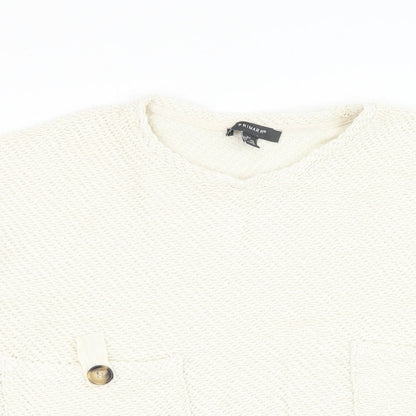 Primark Womens White Round Neck Cotton Pullover Jumper Size 4
