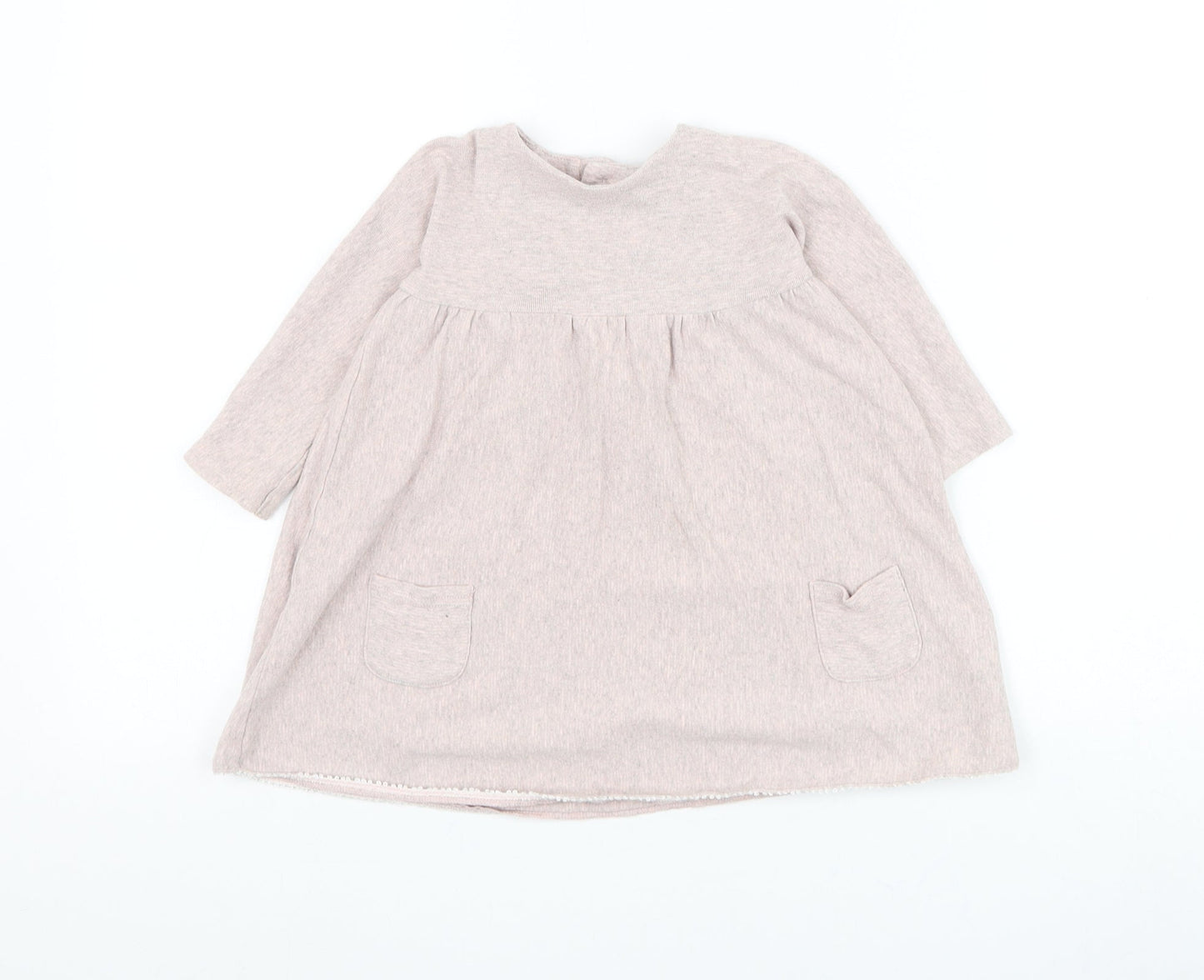 mamas & papas Girls Pink Cotton Jumper Dress Size 6-9 Months Round Neck Button