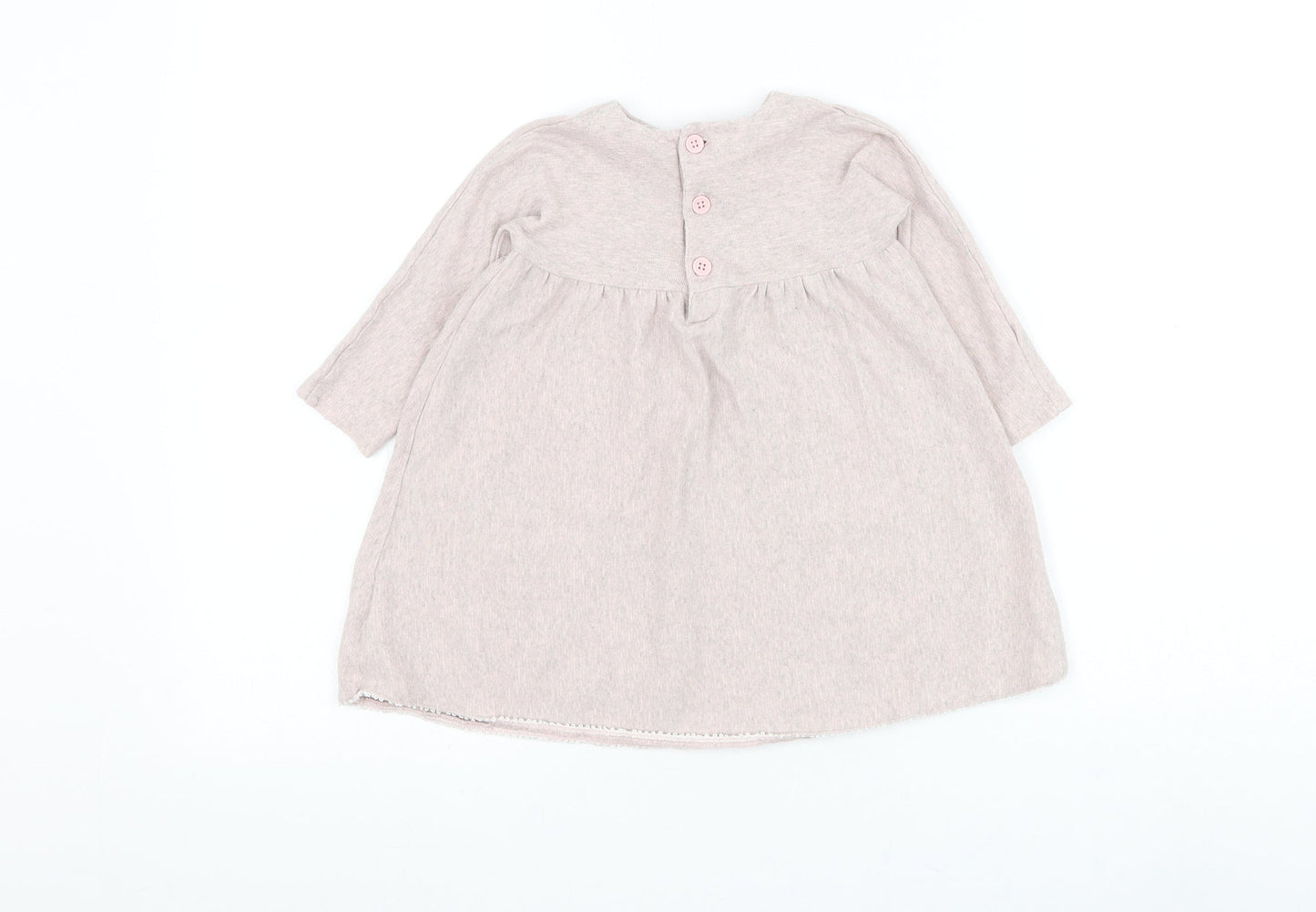 mamas & papas Girls Pink Cotton Jumper Dress Size 6-9 Months Round Neck Button