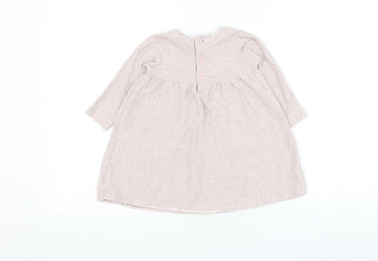 mamas & papas Girls Pink Cotton Jumper Dress Size 6-9 Months Round Neck Button
