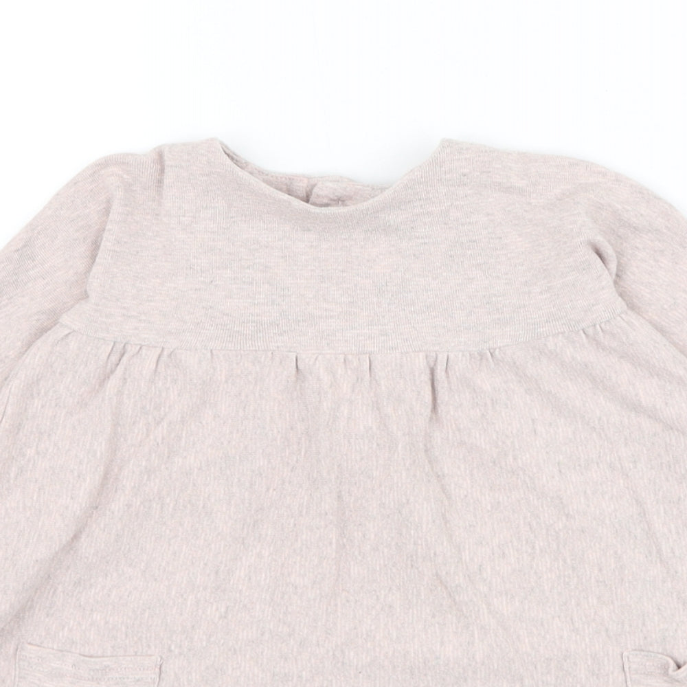 mamas & papas Girls Pink Cotton Jumper Dress Size 6-9 Months Round Neck Button