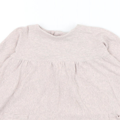 mamas & papas Girls Pink Cotton Jumper Dress Size 6-9 Months Round Neck Button