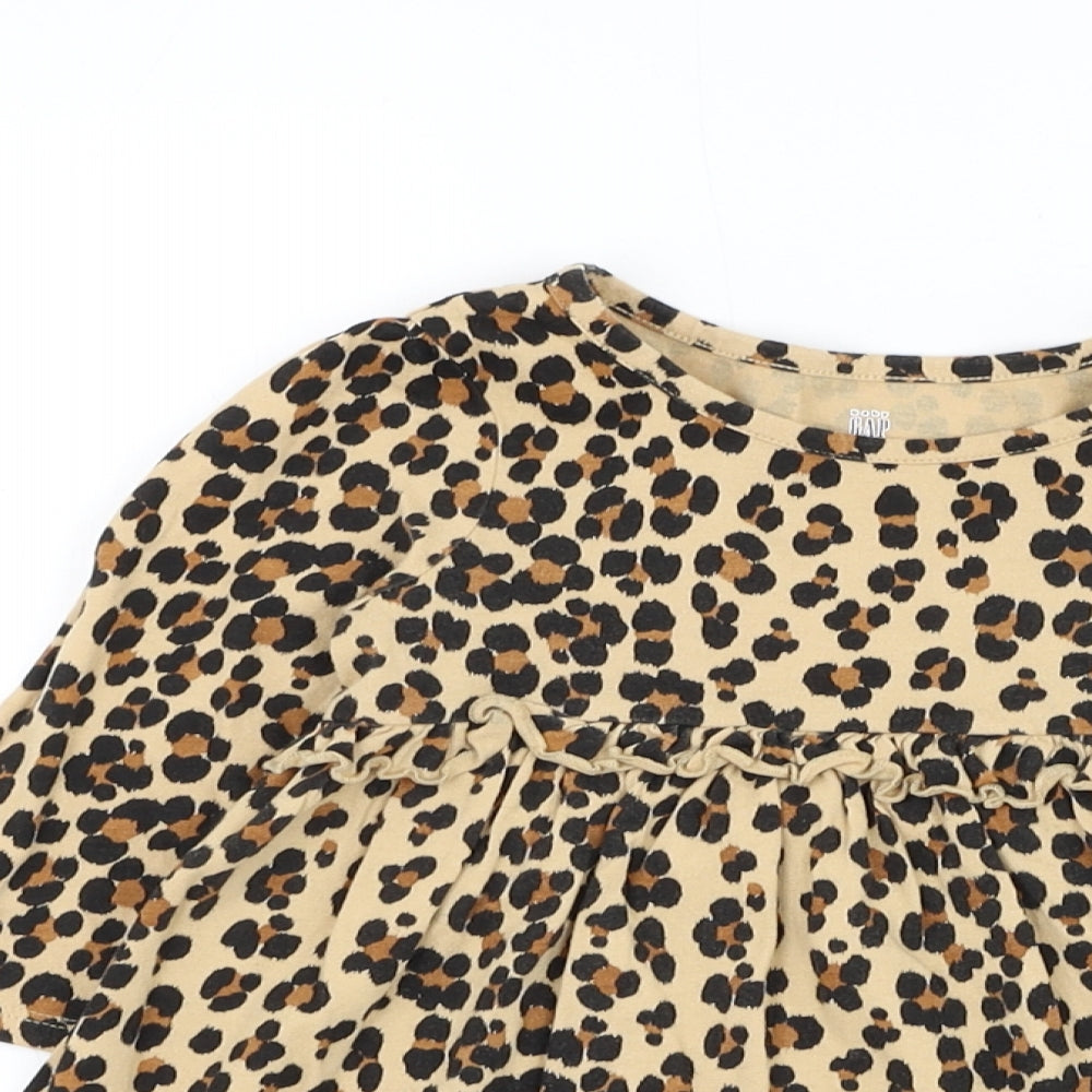 Gap Girls Brown Animal Print Cotton Skater Dress Size 2 Years Round Neck Pullover