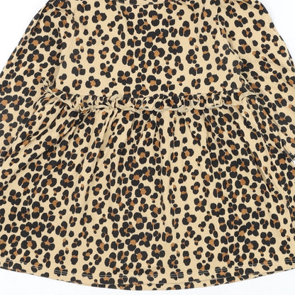 Gap Girls Brown Animal Print Cotton Skater Dress Size 2 Years Round Neck Pullover
