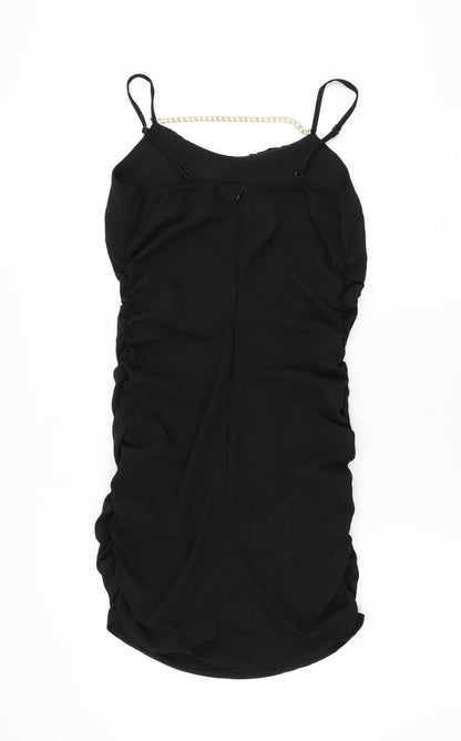 NaaNaa Womens Black Polyester Mini Size 12 Round Neck Pullover - Chain Detail Ruched Sides