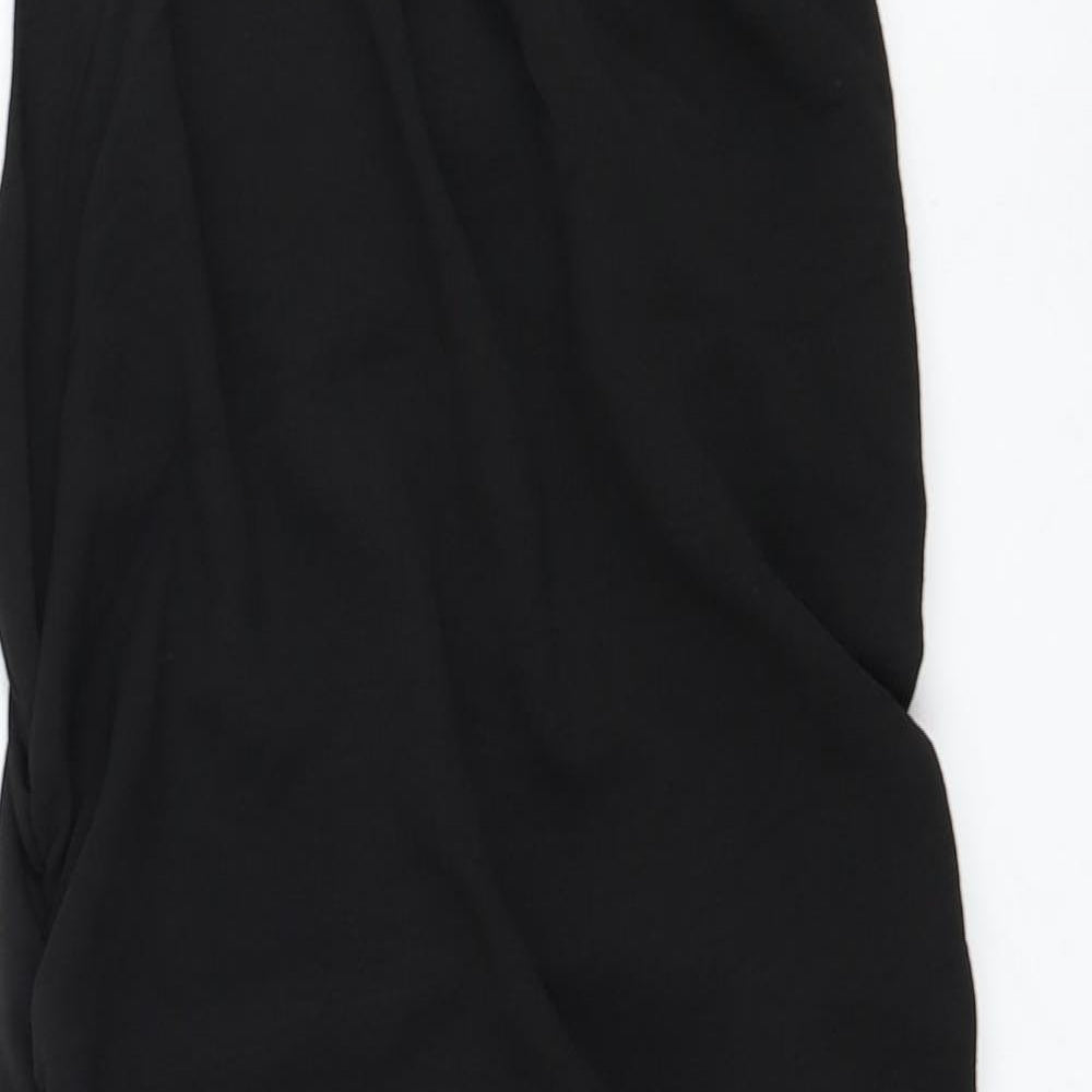 NaaNaa Womens Black Polyester Mini Size 12 Round Neck Pullover - Chain Detail Ruched Sides