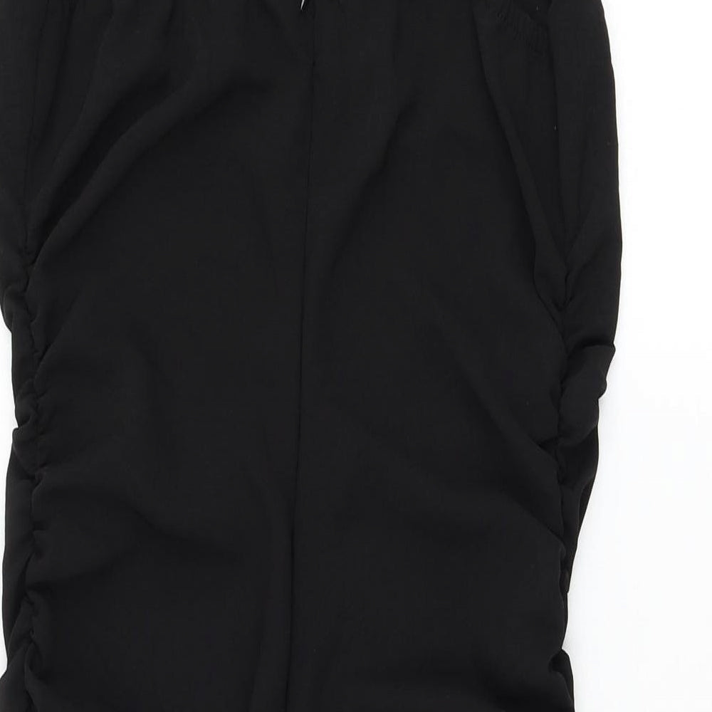 NaaNaa Womens Black Polyester Mini Size 12 Round Neck Pullover - Chain Detail Ruched Sides