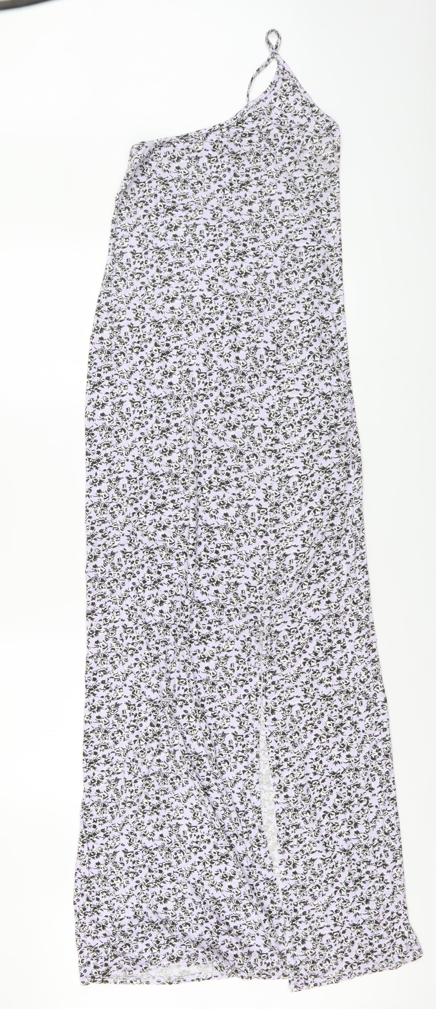 Nasty Gal Womens Purple Floral Viscose Maxi Size 12 One Shoulder Pullover