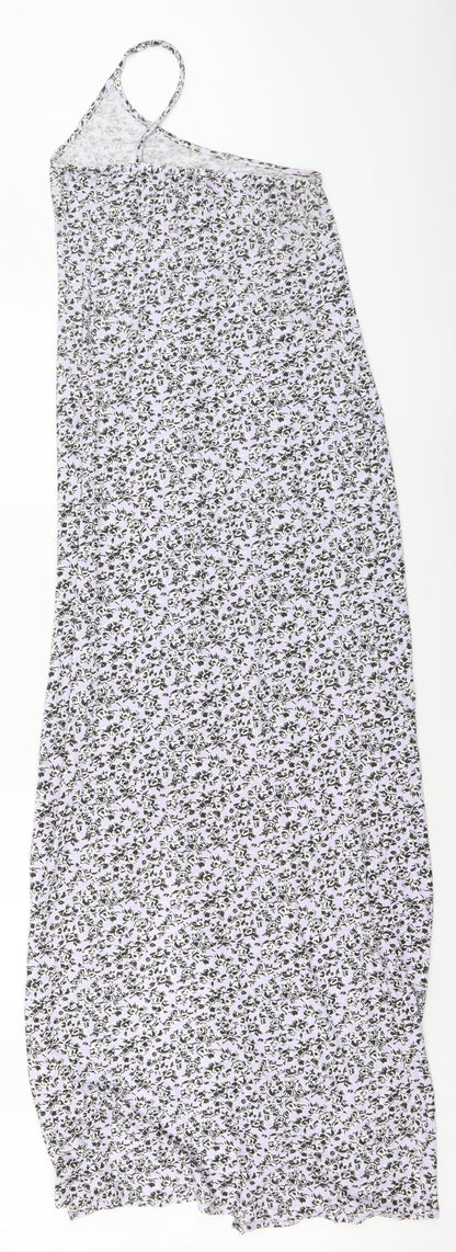 Nasty Gal Womens Purple Floral Viscose Maxi Size 12 One Shoulder Pullover