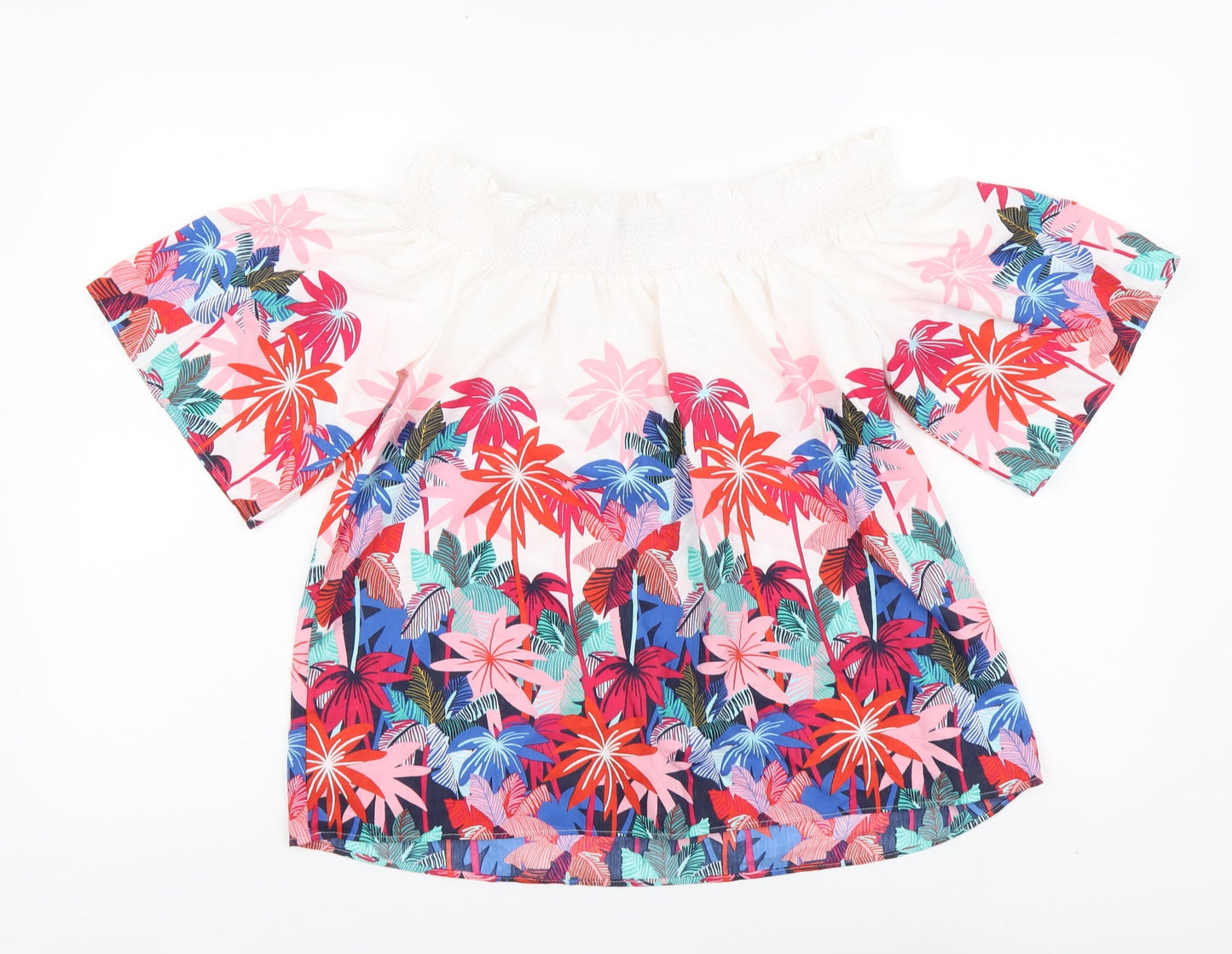 Marks and Spencer Womens Multicoloured Floral Polyester Basic Blouse Size 10 Square Neck
