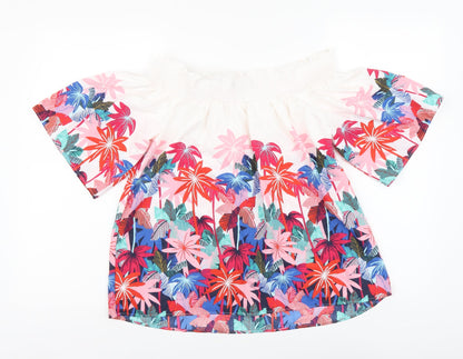 Marks and Spencer Womens Multicoloured Floral Polyester Basic Blouse Size 10 Square Neck