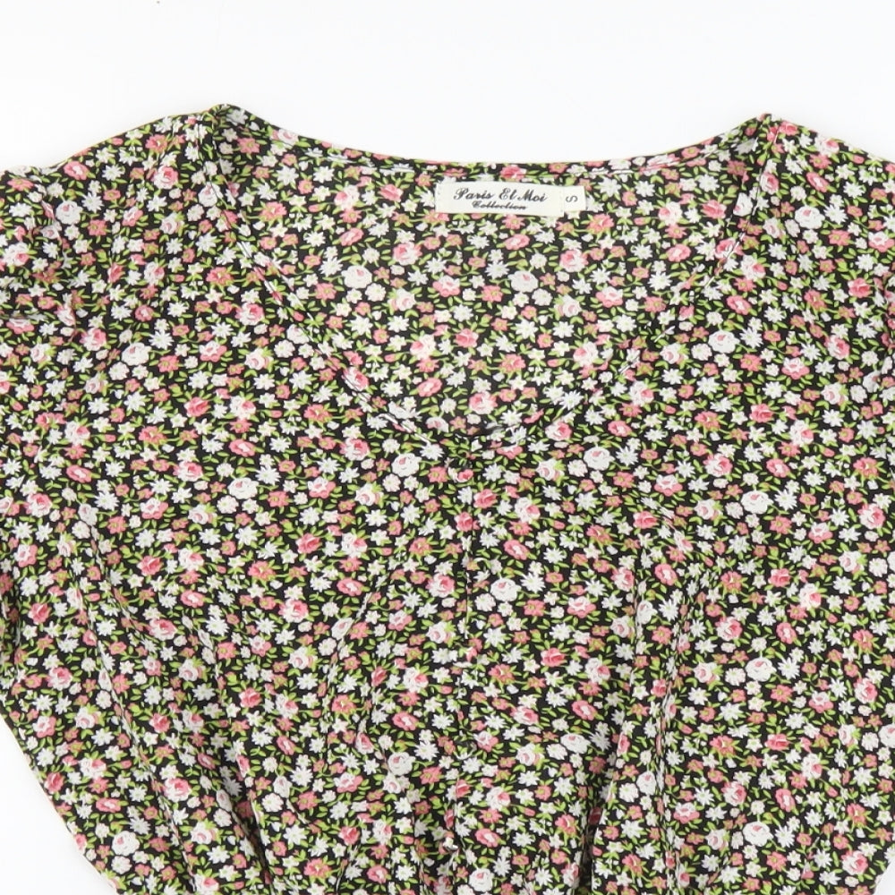 Paris et Moi Womens Multicoloured Floral Polyamide Basic Blouse Size S V-Neck