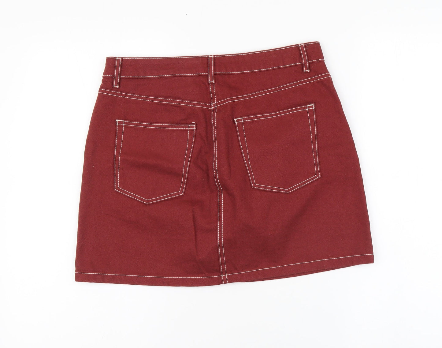 H&M Womens Red Cotton Mini Skirt Size M Zip
