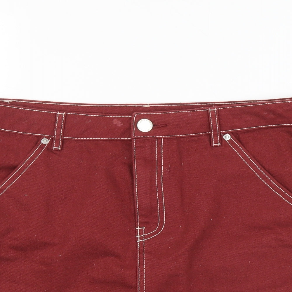 H&M Womens Red Cotton Mini Skirt Size M Zip