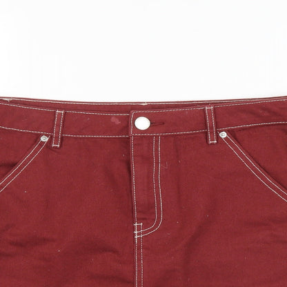 H&M Womens Red Cotton Mini Skirt Size M Zip