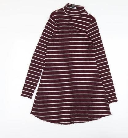 Primark Womens Purple Striped Cotton Jumper Dress Size 8 Round Neck Pullover