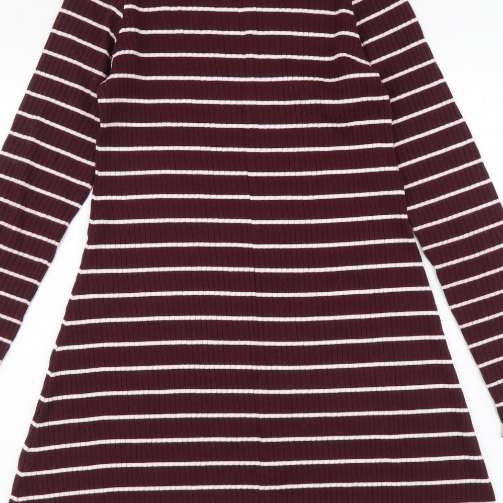 Primark Womens Purple Striped Cotton Jumper Dress Size 8 Round Neck Pullover