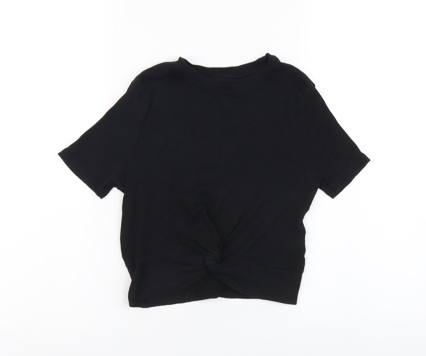 New Look Girls Black Cotton Cropped Tank Size 10-11 Years Round Neck Pullover - Knot Front