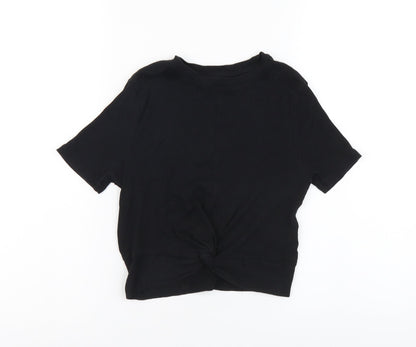 New Look Girls Black Cotton Cropped Tank Size 10-11 Years Round Neck Pullover - Knot Front