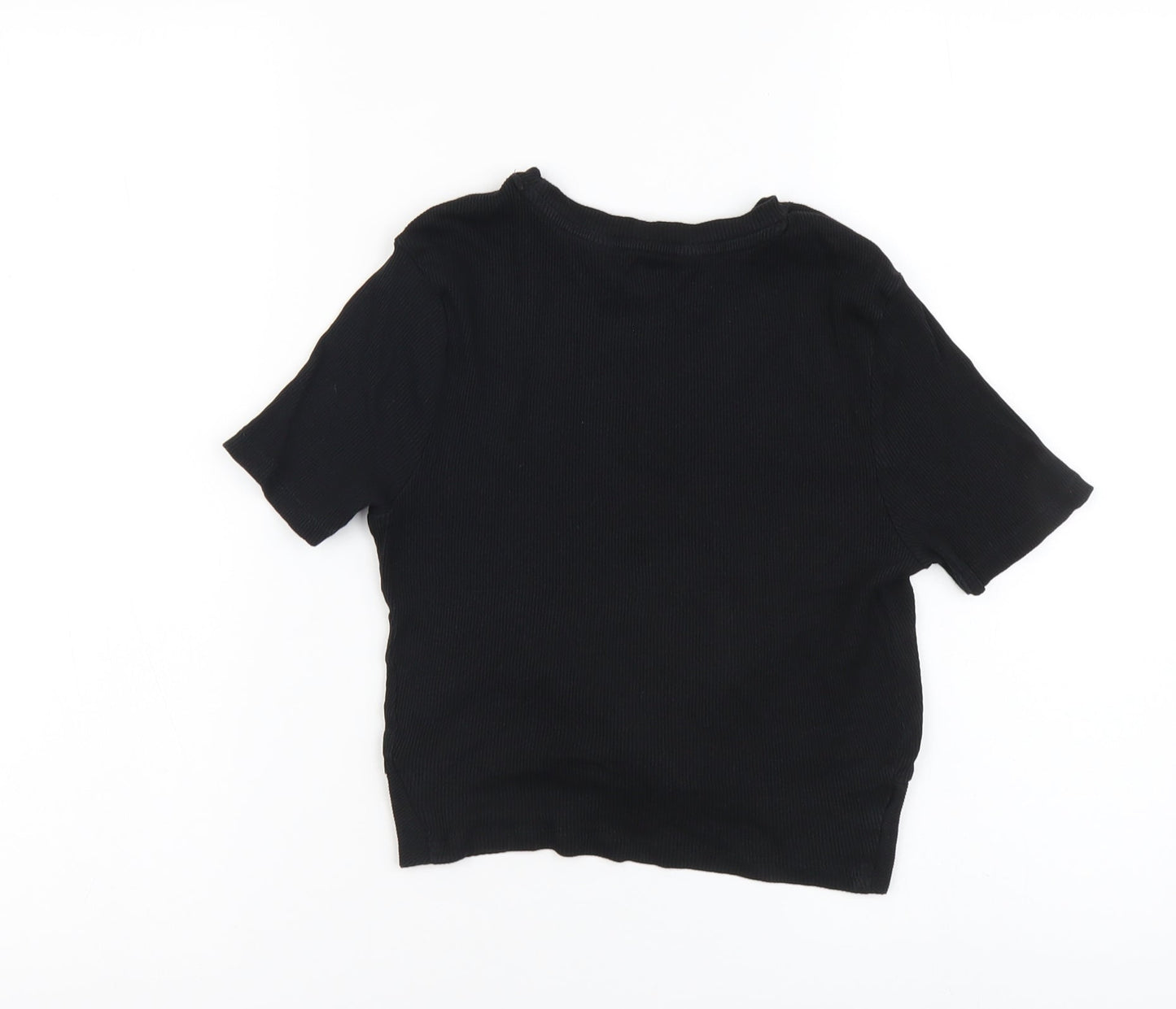 New Look Girls Black Cotton Cropped Tank Size 10-11 Years Round Neck Pullover - Knot Front